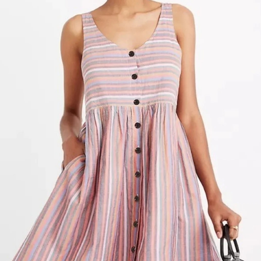 Madewell Scoopneck Tank Dress in Rainbow Stripe